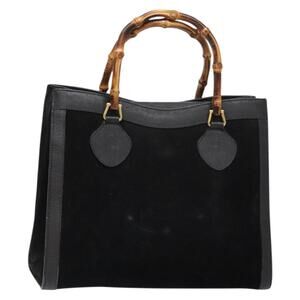GUCCI Bamboo Hand Bag Suede Leather Black Gold 002 1186 002 1186